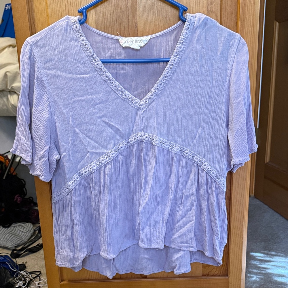 Hippie Blue Light Purple V-Neck Blouse